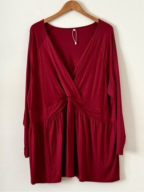 Wine Red Burgundy Wrap Babydoll Mini Dress / Tunic Top - Size 4X